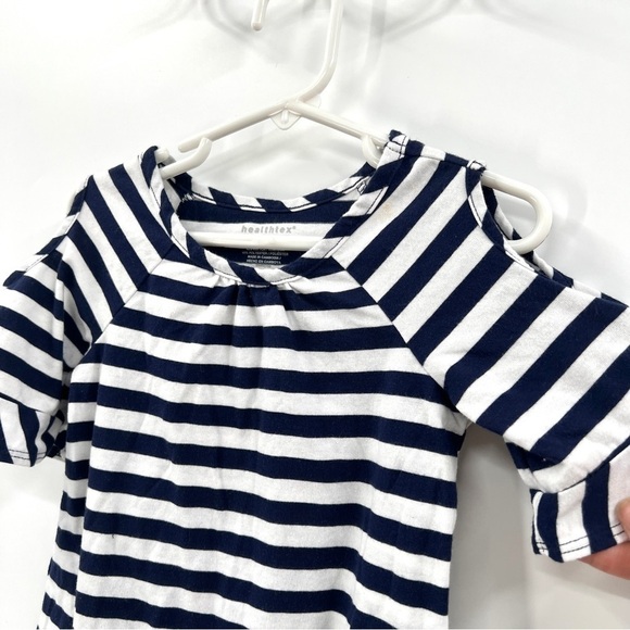 HEALTHTEX Girl's White & Navy Blue Stripe Cold Shoulder Tunic Top Size 3T - Picture 2 of 9